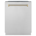 ZLINE Autograph Edition 24 in. Monument Series 3rd Rack Dishwasher with Auto Door Open Drying, 44dBa, Stainless Steel Panel with Polished Gold Helix Handle (DWMTZ-30424-KG)