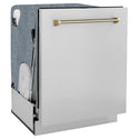 ZLINE Autograph Edition 24 in. Monument Series 3rd Rack Dishwasher with Auto Door Open Drying, 44dBa, Stainless Steel Panel with Polished Gold Handle (DWMTZ-304-24-G)