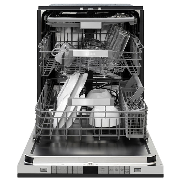 ZLINE Autograph Edition 24 in. Monument Series 3rd Rack Dishwasher with Auto Door Open Drying, 44dBa, Black Matte Panel with Champagne Bronze Handle (DWMTZ-BLM-24-CB)
