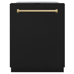 ZLINE Autograph Edition 24 in. Monument Series 3rd Rack Dishwasher with Auto Door Open Drying, 44dBa, Black Matte Panel with Champagne Bronze Handle (DWMTZ-BLM-24-CB)