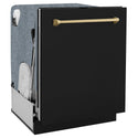 ZLINE Autograph Edition 24 in. Monument Series 3rd Rack Dishwasher with Auto Door Open Drying, 44dBa, Black Matte Panel with Champagne Bronze Handle (DWMTZ-BLM-24-CB)