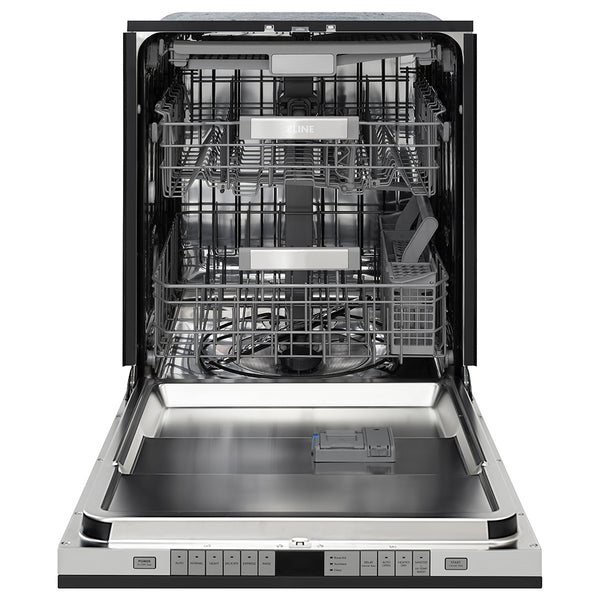 ZLINE Autograph Edition 24 in. Monument Series 3rd Rack Dishwasher with Auto Door Open Drying, 44dBa, Black Matte Panel with Polished Gold Handle (DWMTZ-BLM-24-G)