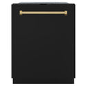 ZLINE Autograph Edition 24 in. Monument Series 3rd Rack Dishwasher with Auto Door Open Drying, 44dBa, Black Matte Panel with Polished Gold Handle (DWMTZ-BLM-24-G)