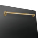 ZLINE Autograph Edition 24 in. Monument Series 3rd Rack Dishwasher with Auto Door Open Drying, 44dBa, Black Stainless Steel Panel with Champagne Bronze Handle (DWMTZ-BS-24-CB)