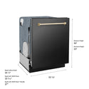 ZLINE Autograph Edition 24 in. Monument Series 3rd Rack Dishwasher with Auto Door Open Drying, 44dBa, Black Stainless Steel Panel with Polished Gold Handle (DWMTZ-BS-24-G)