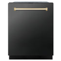 ZLINE Autograph Edition 24 in. Monument Series 3rd Rack Dishwasher with Auto Door Open Drying, 44dBa, Black Stainless Steel Panel with Polished Gold Handle (DWMTZ-BS-24-G)