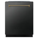 ZLINE Autograph Edition 24 in. Monument Series 3rd Rack Dishwasher with Auto Door Open Drying, 44dBa, Black Stainless Steel Panel with Champagne Bronze Helix Handle (DWMTZ-BS-24-KCB)