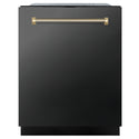ZLINE Autograph Edition 24 in. Monument Series 3rd Rack Dishwasher with Auto Door Open Drying, 44dBa, Black Stainless Steel Panel with Polished Gold Helix Handle (DWMTZ-BS-24-KG)