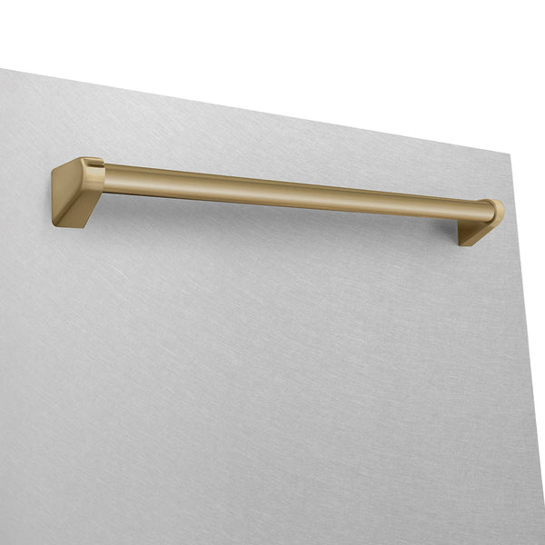 ZLINE Autograph Edition 24 in. Monument Series 3rd Rack Dishwasher with Auto Door Open Drying, 44dBa, Satin Stainless Steel Panel with Champagne Bronze Handle (DWMTZ-SN-24-CB)