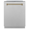 ZLINE Autograph Edition 24 in. Monument Series 3rd Rack Dishwasher with Auto Door Open Drying, 44dBa, Satin Stainless Steel Panel with Champagne Bronze Handle (DWMTZ-SN-24-CB)