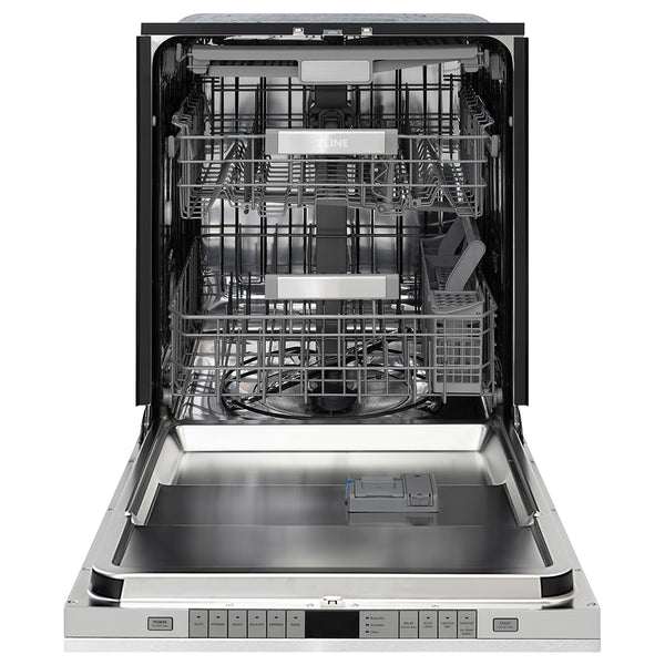 ZLINE Autograph Edition 24 in. Monument Series 3rd Rack Dishwasher with Auto Door Open Drying, 44dBa, Satin Stainless Steel Panel with Polished Gold Handle (DWMTZ-SN-24-G)