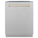 ZLINE Autograph Edition 24 in. Monument Series 3rd Rack Dishwasher with Auto Door Open Drying, 44dBa, Satin Stainless Steel Panel with Polished Gold Handle (DWMTZ-SN-24-G)