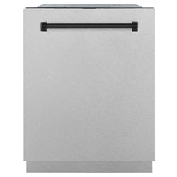 ZLINE Autograph Edition 24 in. Monument Series 3rd Rack Dishwasher with Auto Door Open Drying, 44dBa, Satin Stainless Steel Panel with Matte Black Handle (DWMTZ-SN-24-MB)