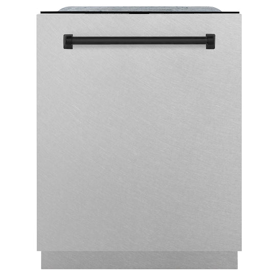 ZLINE Autograph Edition 24 in. Monument Series 3rd Rack Dishwasher with Auto Door Open Drying, 44dBa, Satin Stainless Steel Panel with Matte Black Handle (DWMTZ-SN-24-MB)