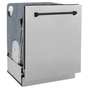 ZLINE Autograph Edition 24 in. Monument Series 3rd Rack Dishwasher with Auto Door Open Drying, 44dBa, Satin Stainless Steel Panel with Matte Black Handle (DWMTZ-SN-24-MB)