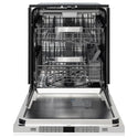 ZLINE Autograph Edition 24 in. Monument Series 3rd Rack Dishwasher with Auto Door Open Drying, 44dBa, White Matte Panel with Polished Gold Handle (DWMTZ-WM-24-G)