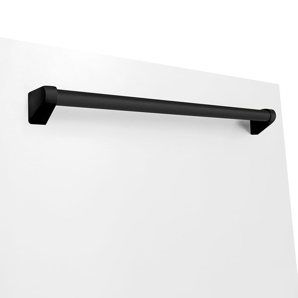 ZLINE Autograph Edition 24 in. Monument Series 3rd Rack Dishwasher with Auto Door Open Drying, 44dBa, White Matte Panel with Matte Black Handle (DWMTZ-WM-24-MB)