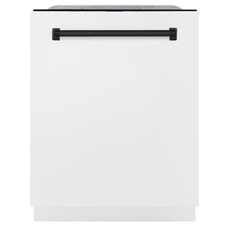 ZLINE Autograph Edition 24 in. Monument Series 3rd Rack Dishwasher with Auto Door Open Drying, 44dBa, White Matte Panel with Matte Black Handle (DWMTZ-WM-24-MB)