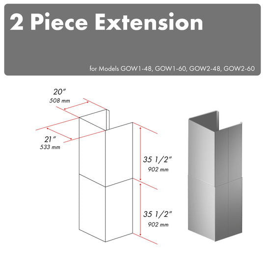 ZLINE 2 Piece 36 in. Chimney Extensions for Wall Mount Outdoor Grill Hood (2PEXT-GOW36)