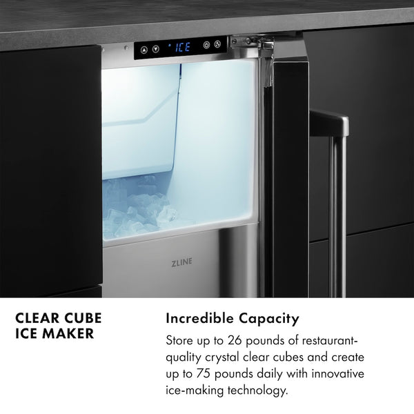 ZLINE 15 in. Touchstone Clear Cube Ice Maker with Drain Pump and Panel Ready Door, Open Box-Great Condition