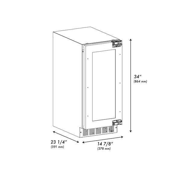 ZLINE Autograph Edition 15 in. Touchstone Clear Cube Ice Maker with Drain Pump and Panel Ready Door with Polished Gold Handle (ICCDPZ-15-G)