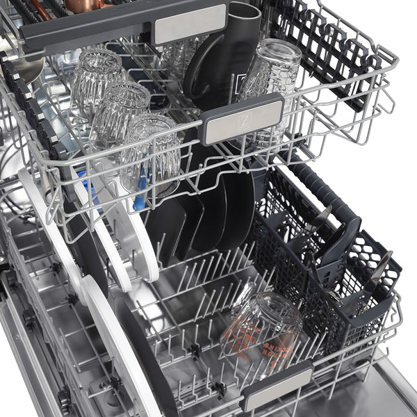 ZLINE 24 in. Monument Series 3rd Rack Top Touch Control Dishwasher in Stainless Steel with Stainless Steel Tub, 45dBa (DWMT-304-24)