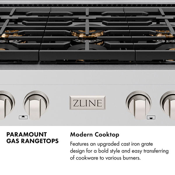 ZLINE Autograph Edition 30 in. Paramount Gas Rangetop with 4 Burner DuoPro™ Cooktop in Satin Stainless Steel and Matte Black Accents (PSRTSZ-30-MB)