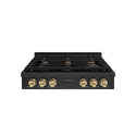 ZLINE Autograph Edition 36 in. Paramount Gas Rangetop with 6 Burners and Porcelain Cooktop in Black Stainless Steel with Champagne Bronze Accents, Open Box-Good Condition