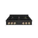 ZLINE Autograph Edition 36 in. Paramount Gas Rangetop with 6 Burners and Porcelain Cooktop in Black Stainless Steel with Champagne Bronze Accents, Open Box-Great Condition