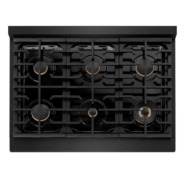 ZLINE Autograph Edition 36 in. Paramount Gas Rangetop with 6 Burners and Porcelain Cooktop in Black Stainless Steel with Champagne Bronze Accents, Open Box-Great Condition