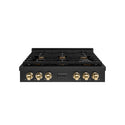 ZLINE 36 in. Autograph Edition Paramount Gas Rangetop with 6 Burners and Porcelain Cooktop in Black Stainless Steel with Polished Gold Accents (SRTBZ-36-G)