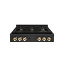 ZLINE Autograph Edition 36 in. Paramount Gas Rangetop with 6 Burners and Porcelain Cooktop in Black Stainless Steel with Polished Gold Accents, Open Box-Good Condition