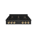 ZLINE Autograph Edition 36 in. Paramount Gas Rangetop with 6 Burners and Porcelain Cooktop in Black Stainless Steel with Polished Gold Accents, Open Box-Great Condition