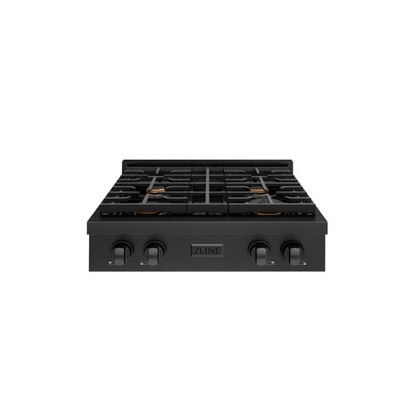 ZLINE 30 in. Paramount Gas Rangetop with 4 Brass Burners and Porcelain Cooktop in Black Stainless Steel (SRTB-BR-30)