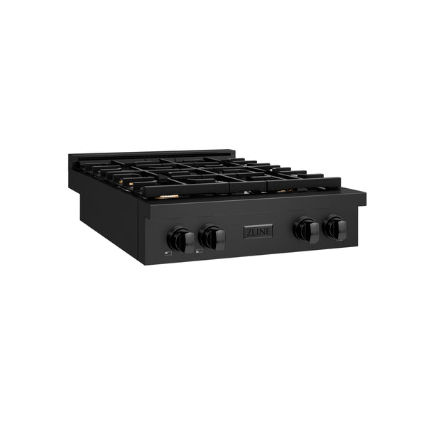 ZLINE 30 in. Paramount Gas Rangetop with 4 Brass Burners and Porcelain Cooktop in Black Stainless Steel (SRTB-BR-30)