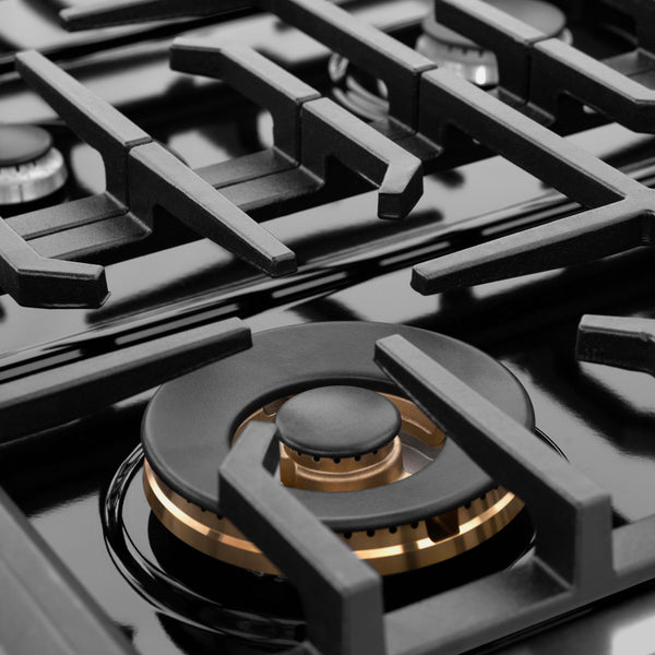 ZLINE 36 in. Paramount Gas Rangetop with 6 Brass Burners and Porcelain Cooktop in Black Stainless Steel (SRTB-BR-36)