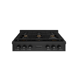 ZLINE 36 in. Paramount Gas Rangetop with 6 Brass Burners and Porcelain Cooktop in Black Stainless Steel (SRTB-BR-36)