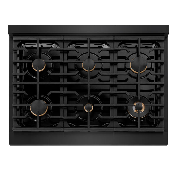 ZLINE 36 in. Paramount Gas Rangetop with 6 Brass Burners and Porcelain Cooktop in Black Stainless Steel (SRTB-BR-36)