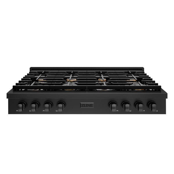 ZLINE 48 in. Paramount Gas Rangetop with 8 Brass Burners and Porcelain Cooktop in Black Stainless Steel (SRTB-BR-48)