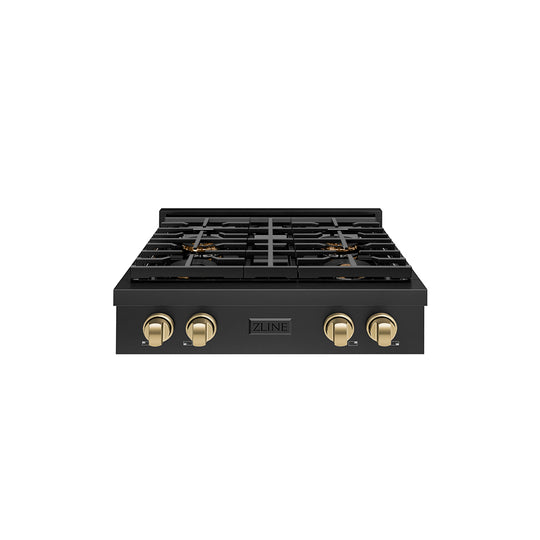 ZLINE Autograph Edition 30 in. Paramount Gas Rangetop with 4 Burner DuoPro™ Cooktop in Black Stainless Steel and Champagne Bronze Accents (PSRTBZ-30-CB)