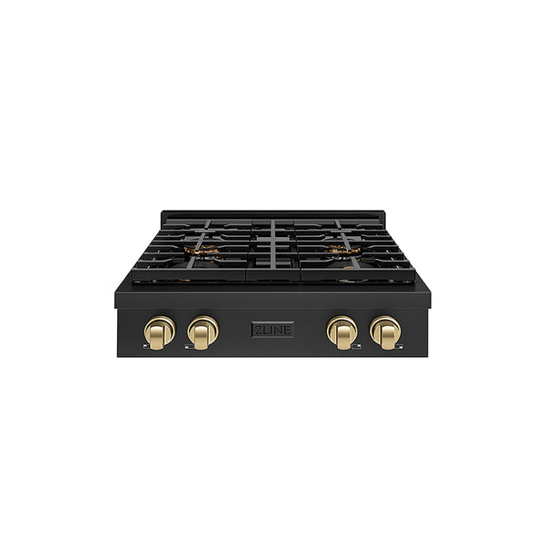 ZLINE Autograph Edition 30 in. Paramount Gas Rangetop with 4 Burner DuoPro™ Cooktop in Black Stainless Steel and Champagne Bronze Accents, Open Box-Great Condition