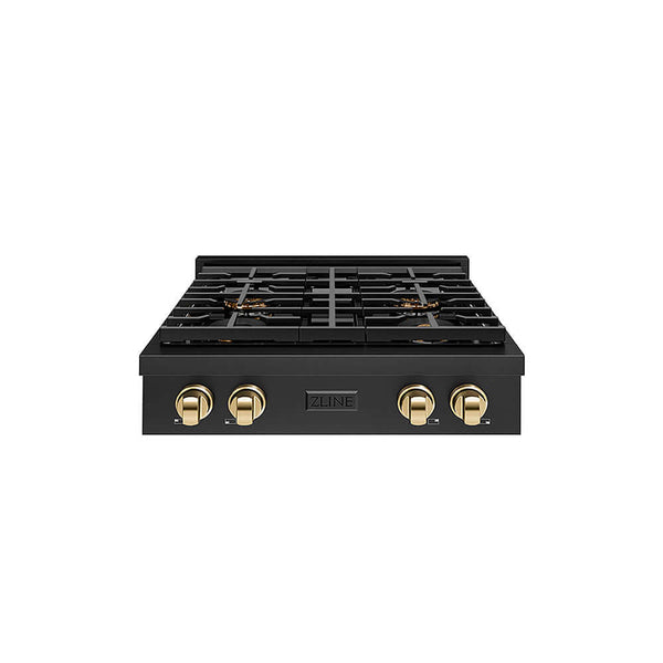 ZLINE Autograph Edition 30 in. Paramount Gas Rangetop with 4 Burner DuoPro™ Cooktop in Black Stainless Steel and Polished Gold Accents, Open Box-Good Condition