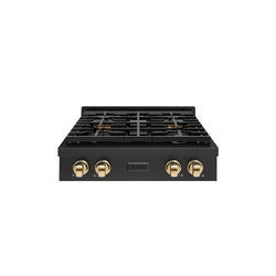 ZLINE Autograph Edition 30 in. Paramount Gas Rangetop with 4 Burner DuoPro™ Cooktop in Black Stainless Steel and Polished Gold Accents (PSRTBZ-30-G)