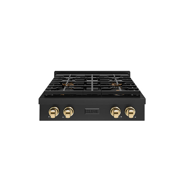 ZLINE Autograph Edition 30 in. Paramount Gas Rangetop with 4 Burner DuoPro™ Cooktop in Black Stainless Steel and Polished Gold Accents, Open Box-Great Condition