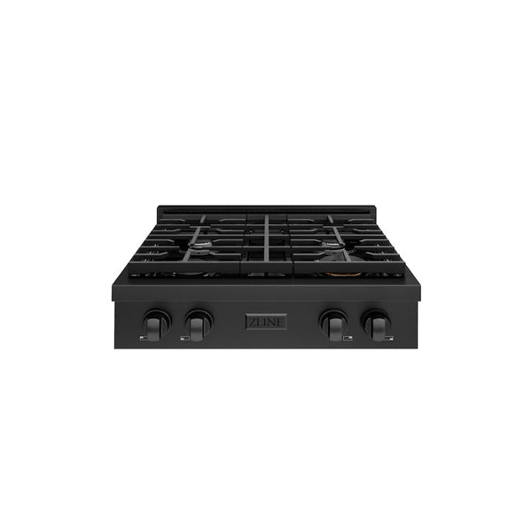 ZLINE 30 in. Paramount Gas Rangetop with 4 Burners and Porcelain Cooktop in Black Stainless Steel, Open Box-Good Condition