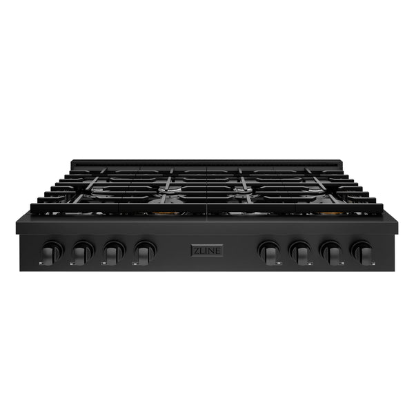 ZLINE 48 in. Paramount Gas Rangetop with 8 Burners and Porcelain Cooktop in Black Stainless Steel (SRTB-48)