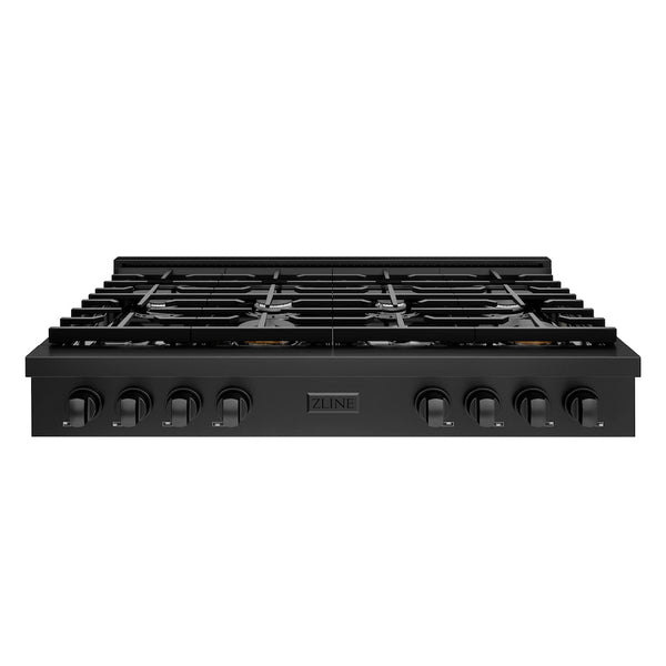 ZLINE 48 in. Paramount Gas Rangetop with 8 Burners and Porcelain Cooktop in Black Stainless Steel, Open Box-Great Condition