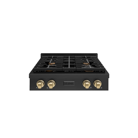 ZLINE Autograph Edition 30 in. Paramount Gas Rangetop with 4 Burners and Porcelain Cooktop in Black Stainless Steel with Champagne Bronze Accents, Open Box-Great Condition