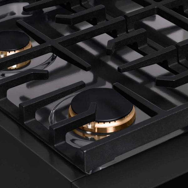 ZLINE Autograph Edition 30 in. Paramount Gas Rangetop with 4 Burners and Porcelain Cooktop in Black Stainless Steel with Polished Gold Accents, Open Box-Good Condition