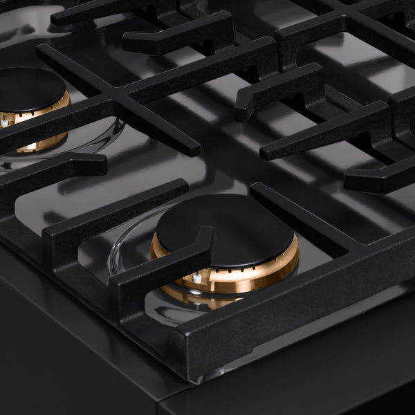 ZLINE Autograph Edition 30 in. Paramount Gas Rangetop with 4 Burners and Porcelain Cooktop in Black Stainless Steel with Polished Gold Accents, Open Box-Great Condition